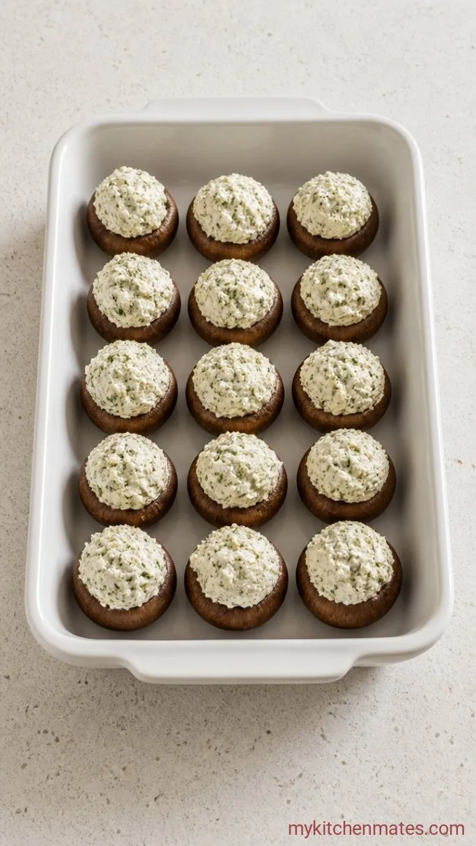 Garlicky Boursin Stuffed Mushrooms Step 3: Stuff the Caps