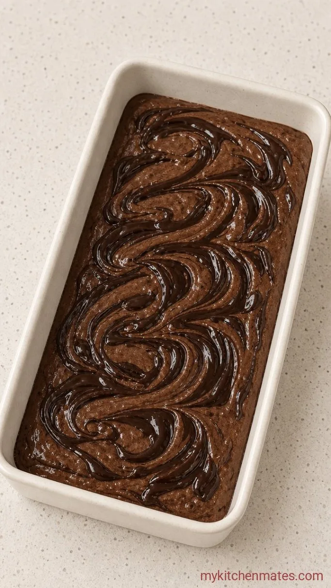 Hot Fudge Brownie Bread – Fudgy Loaf with Hot Fudge Ribbons Step 3: Swirl in the Fudge