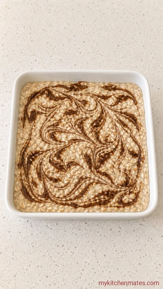 Cinnamon Roll Baked Oatmeal with Cream Cheese Glaze Step 3: Swirl the Cinnamon Layer