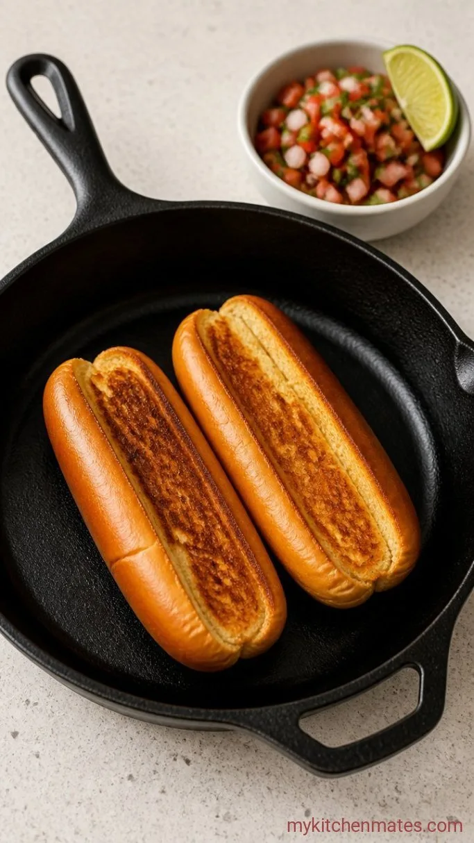 Bacon-Wrapped Mexican Hot Dogs Step 3: Toast the Buns and Make the Pico
