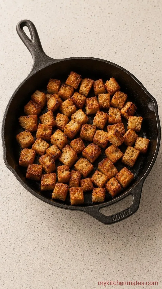 Pan-Seared Salmon Caesar Salad Step 3: Toast the Croutons
