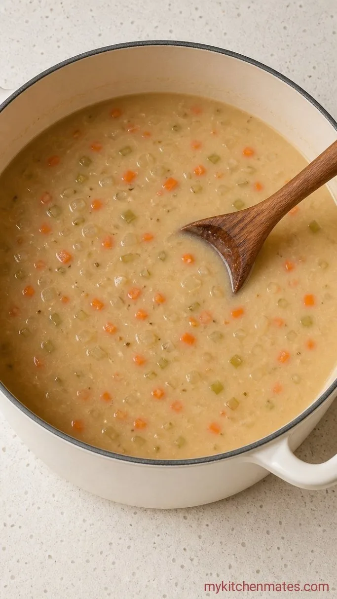 30-Minute Creamy Chicken Pot Pie Soup Step 3: Toast the Flour and Deglaze