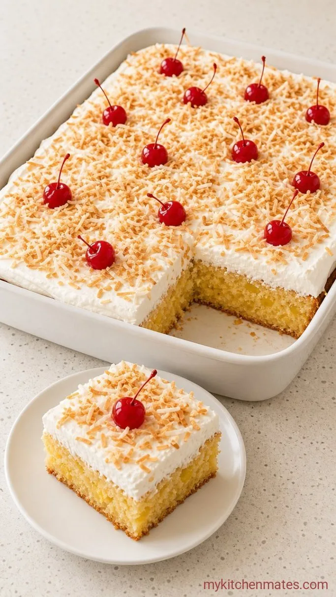 Easy Pineapple Poke Cake Step 3: Top and Serve the Pineapple Cake