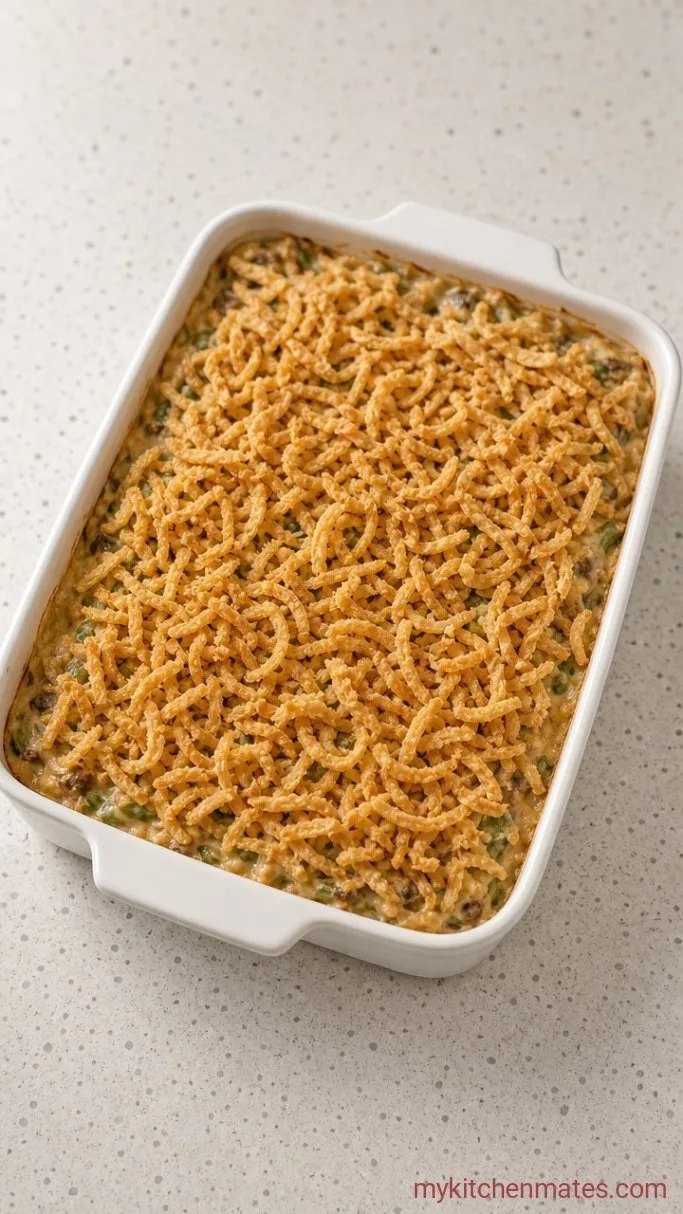 Classic 4-Ingredient Green Bean Casserole (Campbell’s Style) Step 3: Top with Fried Onions