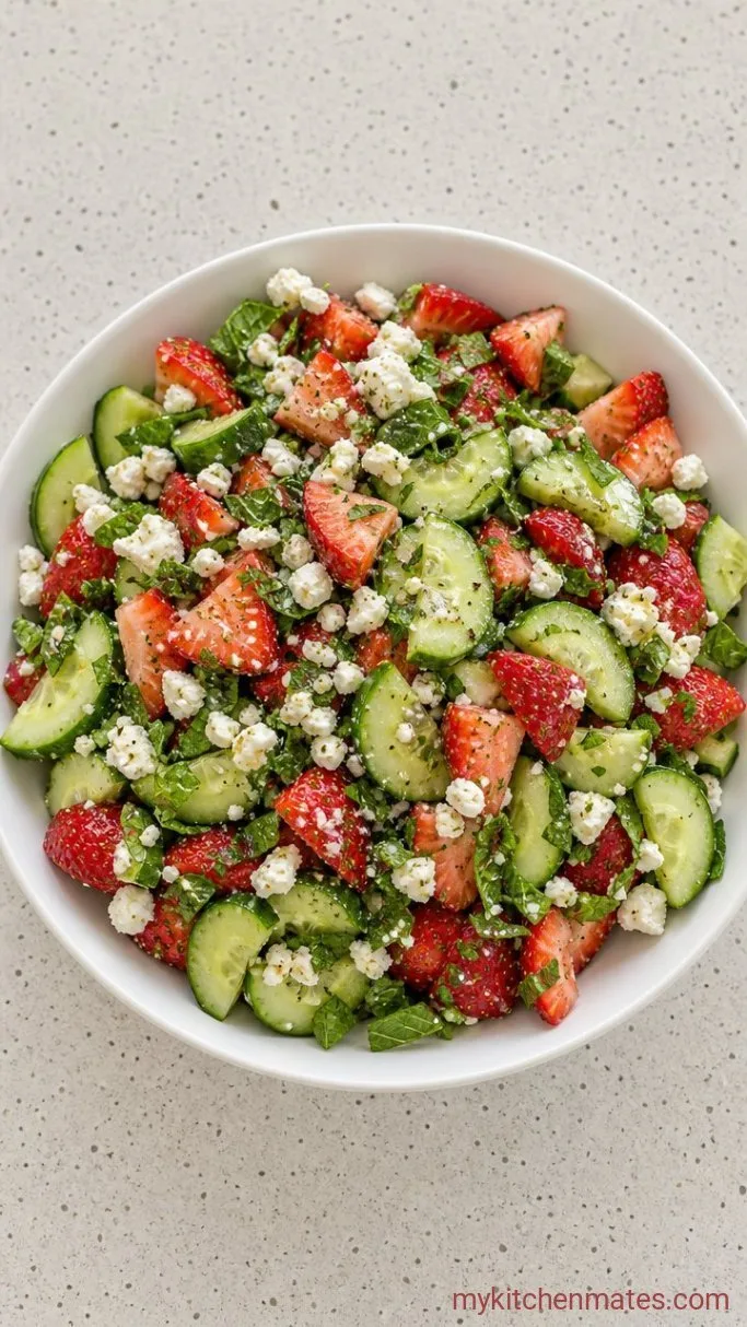 10-Minute Strawberry Cucumber Salad with Feta and Mint Step 3: Toss and Serve