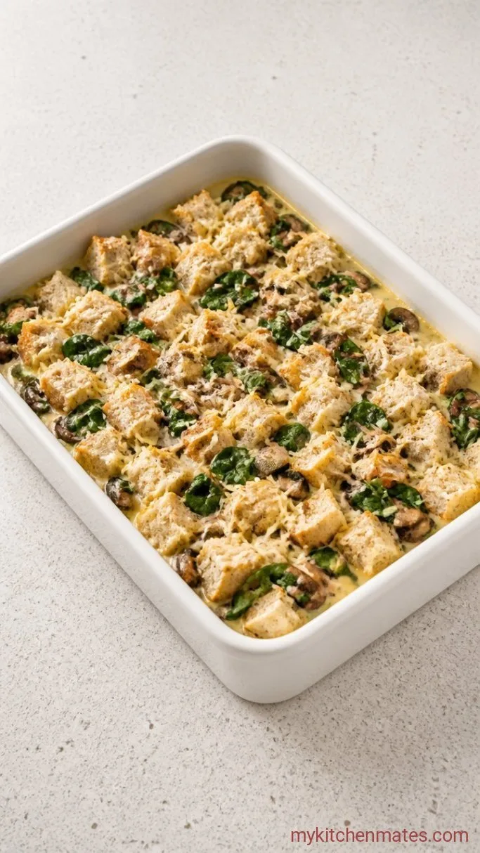 Savory Mushroom and Gruyère Bread Pudding Step 3: Toss and Soak