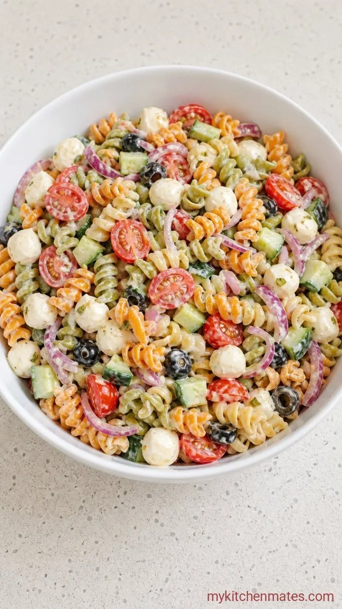 30-Minute Tri-Color Pasta Salad That's Better the Next Day Step 3: Toss Everything Together