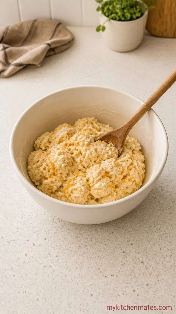 Quick & Flaky Sourdough Cheddar Biscuits Step 3: Toss in the Cheddar and Wet Ingredients