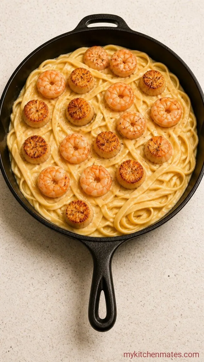 30-Minute Creamy Seafood Fettuccine Alfredo Step 3: Toss the Fettuccine and Seafood