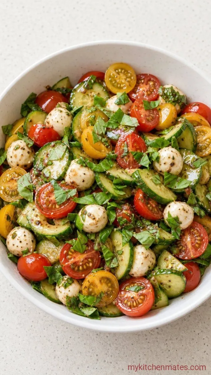 10-Minute Cucumber Caprese Salad Step 3: Toss the Salad and Serve