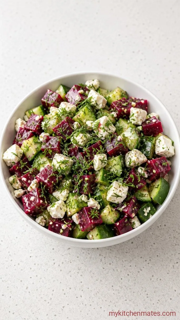 10-Minute Beet Cucumber Feta Salad Step 3: Toss with Feta and Serve