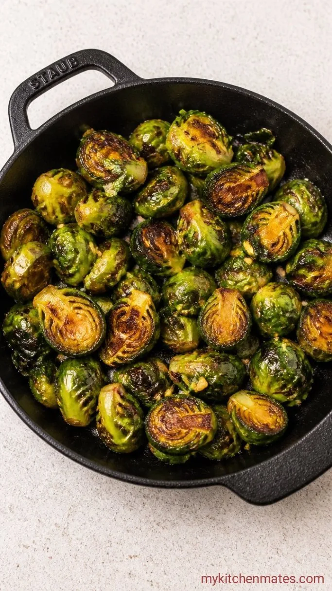 Quick & Crispy Pan-Fried Brussels Sprouts Step 3: Toss with Garlic