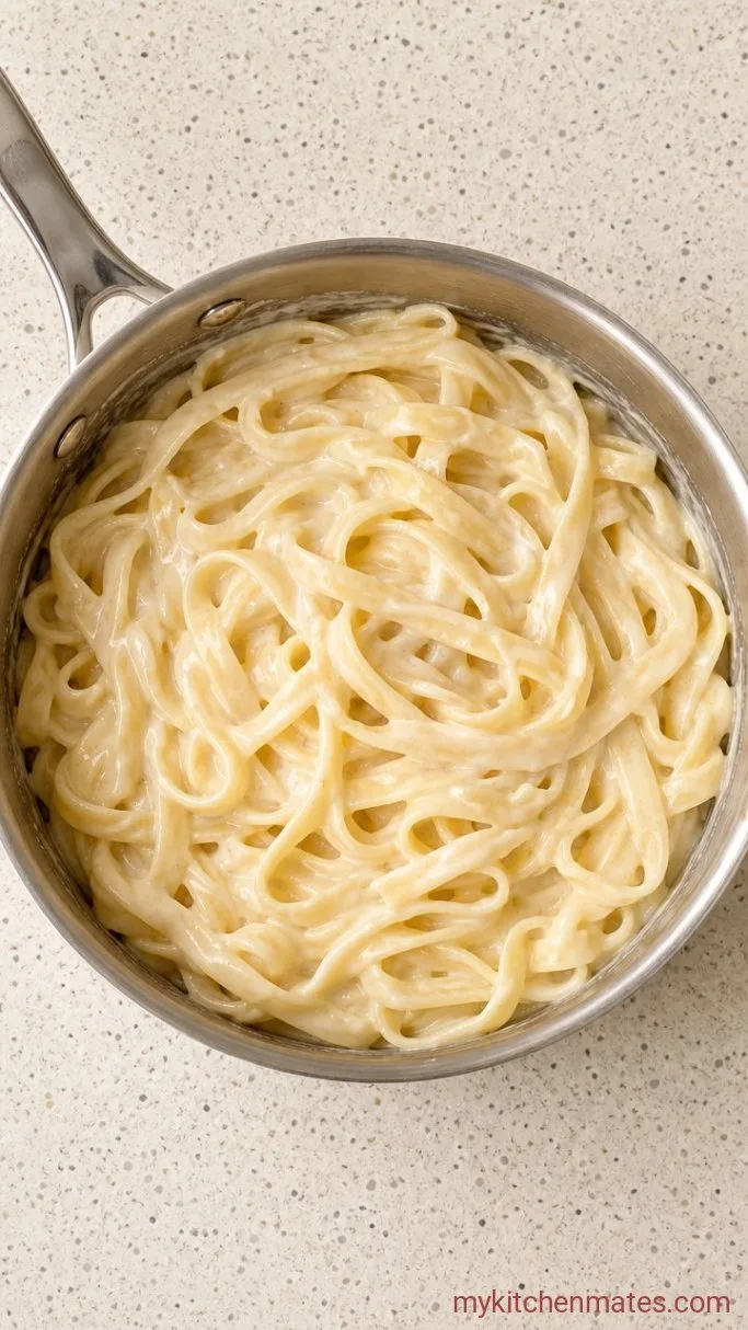 Creamy High-Protein Alfredo Sauce (No Heavy Cream, 5 Minutes) Step 3: Toss with Hot Pasta