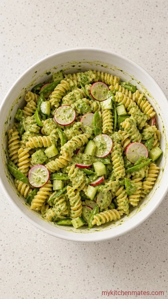 Herb-Loaded Green Goddess Pasta Salad Step 3: Toss with the Vegetables