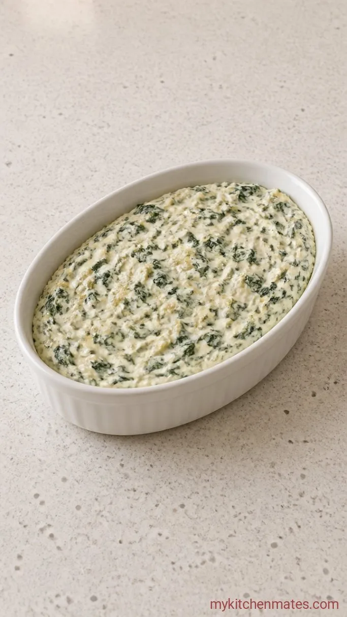 High Protein Spinach Artichoke Dip (Baked and Creamy) Step 3: Transfer to a Baking Dish