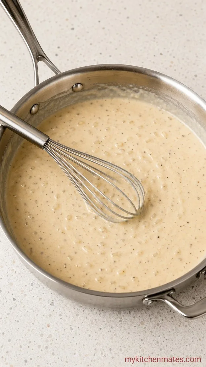 Creamy Turkey Noodle Casserole (No Canned Soup) Step 3: Whisk in the Liquids