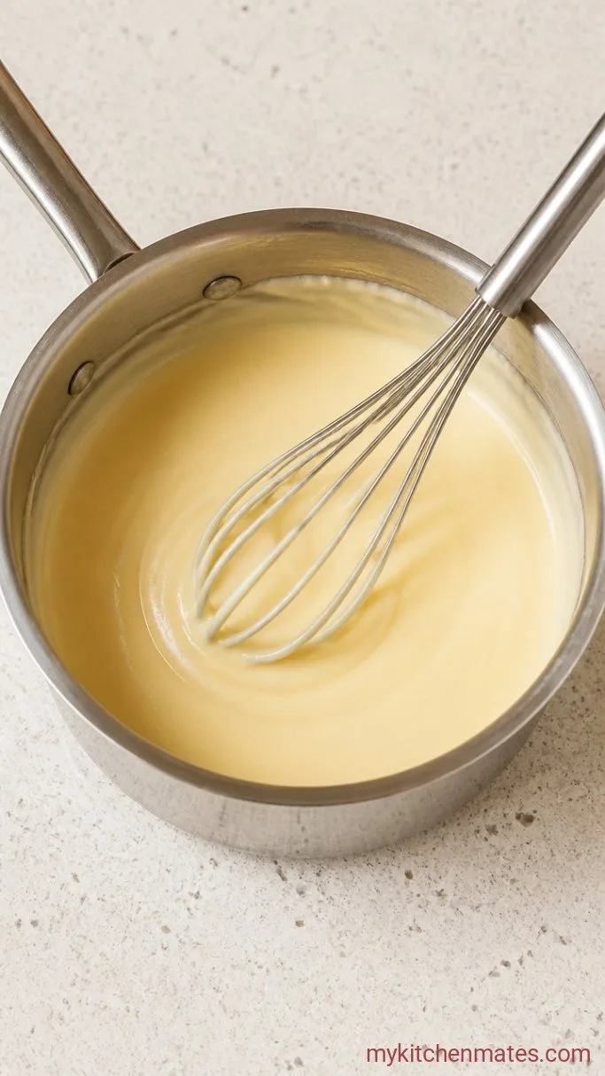 Extra Creamy Stovetop White Cheddar Mac and Cheese Step 3: Whisk in the Milk and Cheese