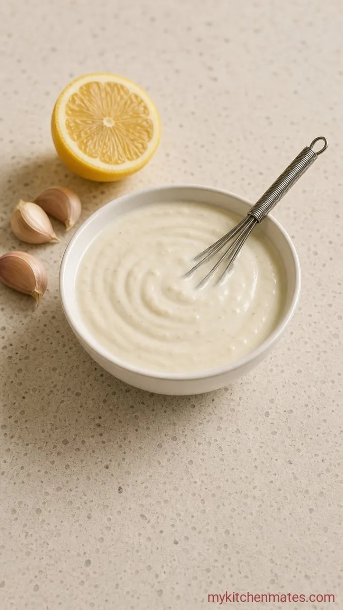 Easy One-Pan Chicken Thigh Shawarma Step 3: Whisk Together the Garlic Sauce