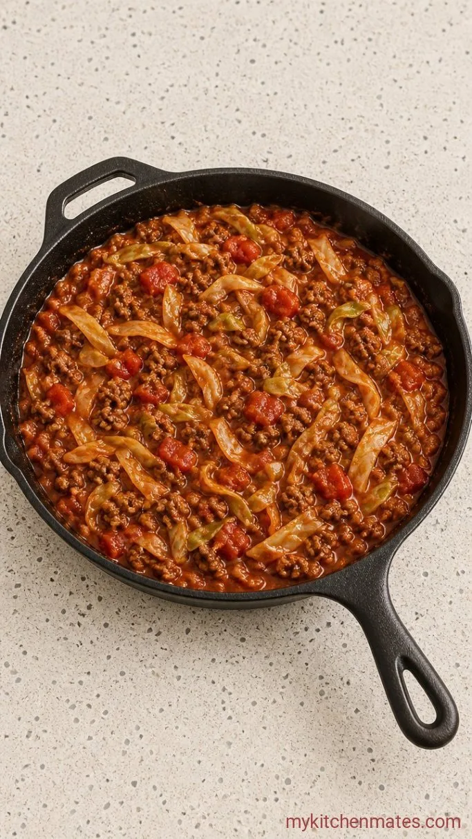 20-Minute Cabbage and Ground Beef Skillet Step 3: Wilt and Simmer the Cabbage