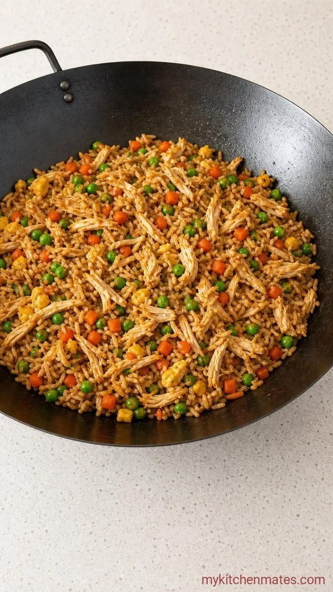 Quick Rotisserie Chicken Fried Rice Step 4: Add the Chicken and Vegetables