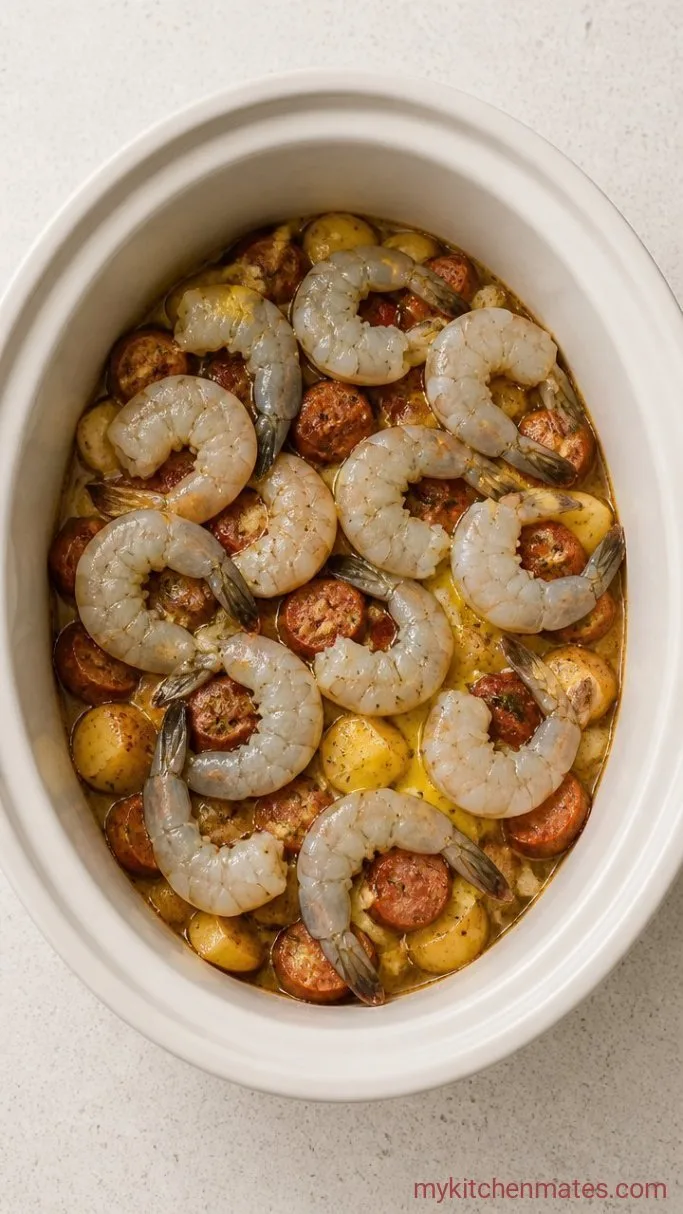 Set-It-and-Forget-It Crockpot Seafood Boil with Garlic Butter Step 4: Add the Shrimp and Butter