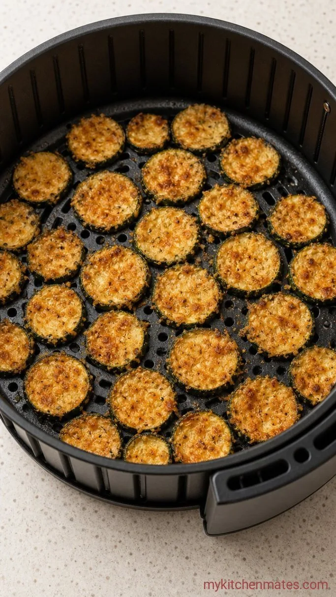 15-Minute Crispy Air Fryer Zucchini Chips Step 4: Air Fry Until Golden