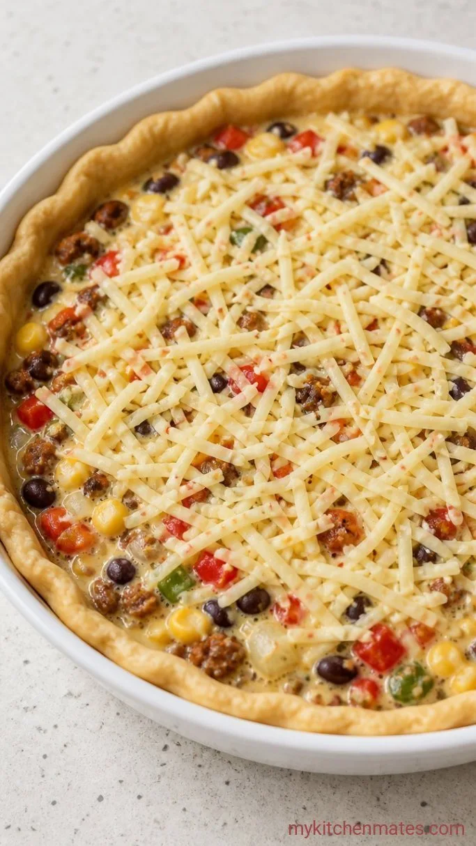 Cheesy Mexican Quiche with Chorizo and Roasted Peppers Step 4: Assemble and Bake the Quiche
