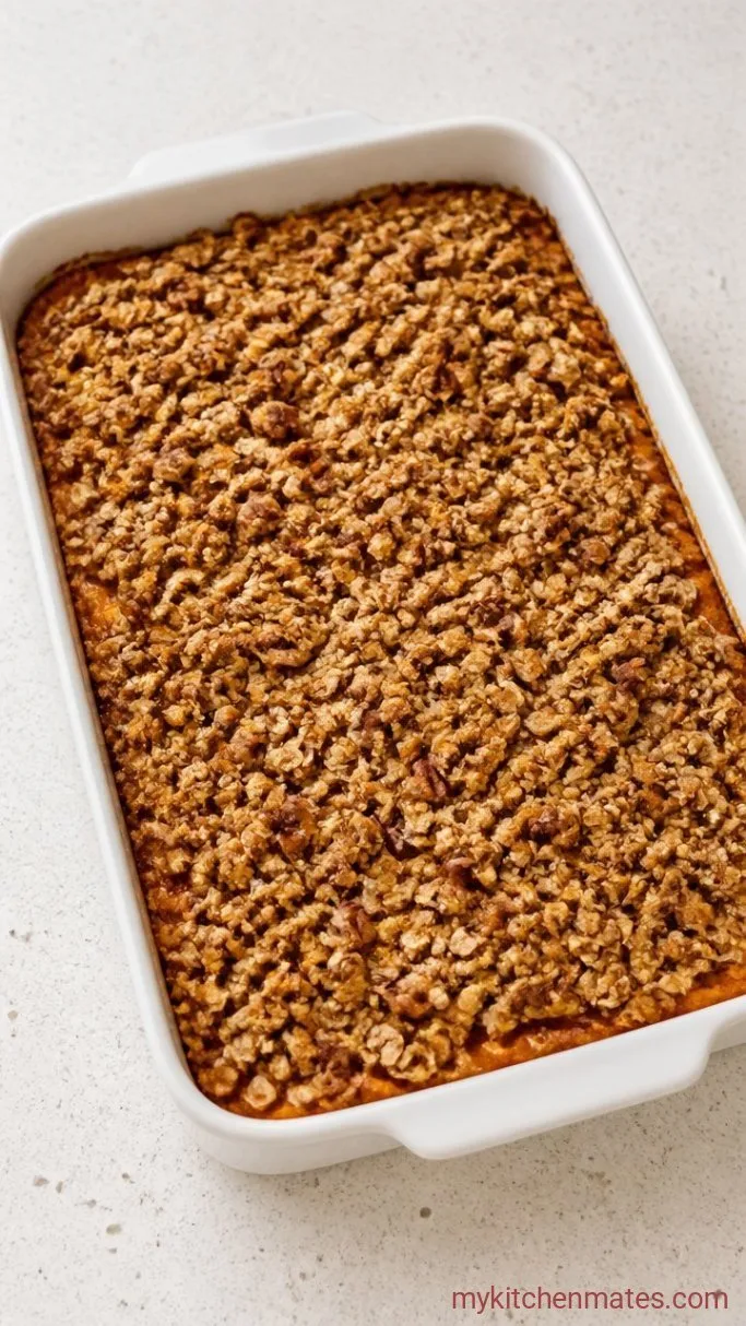 Creamy Gluten-Free Sweet Potato Casserole with Pecan Crumble Step 4: Assemble and Bake