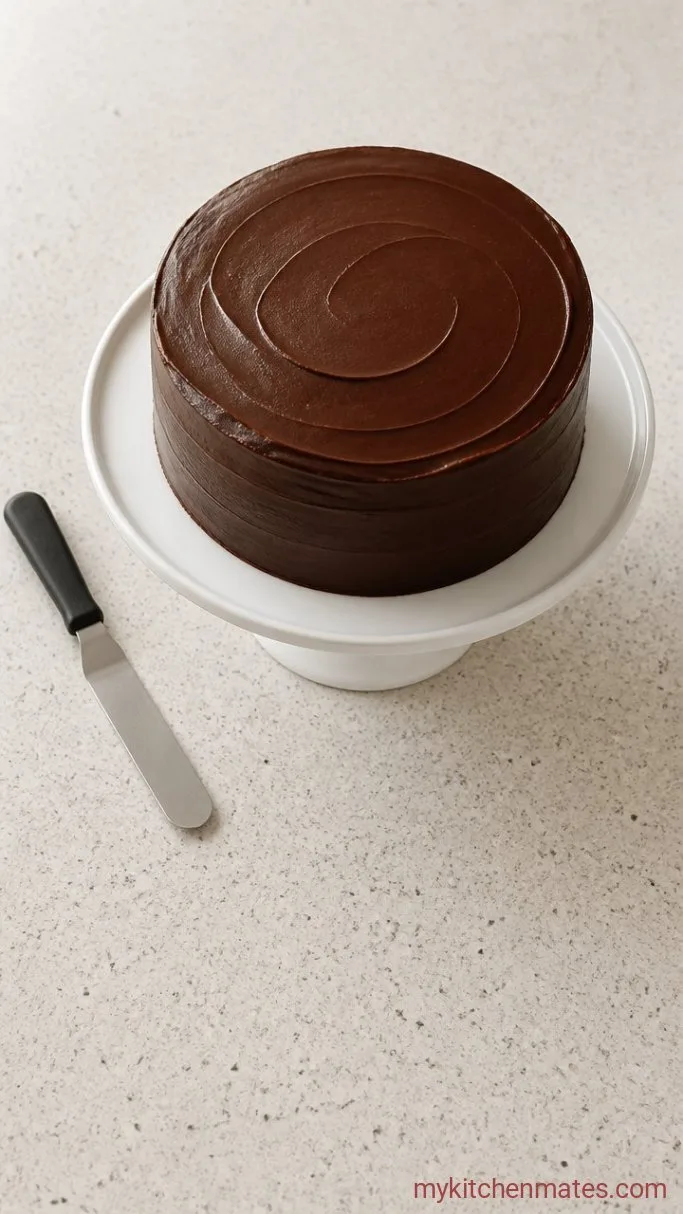 Rich, Moist Chocolate Groom's Cake Step 4: Assemble and Frost the Cake