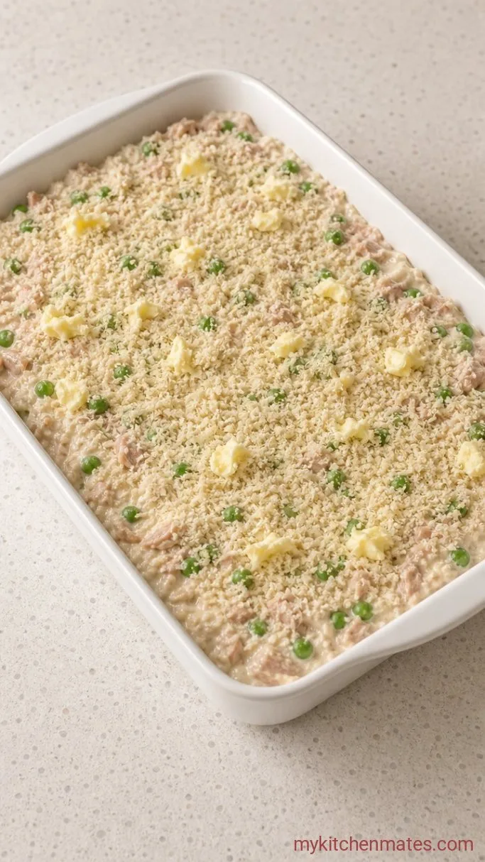 Extra Creamy Tuna Noodle Casserole (No Canned Soup) Step 4: Assemble and Top the Casserole