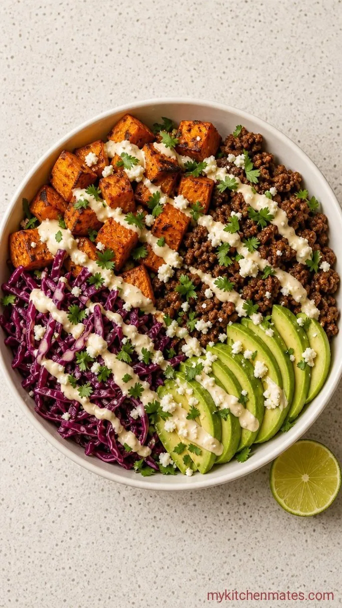 40-Minute Ground Beef Sweet Potato Bowls Step 4: Assemble the Bowls