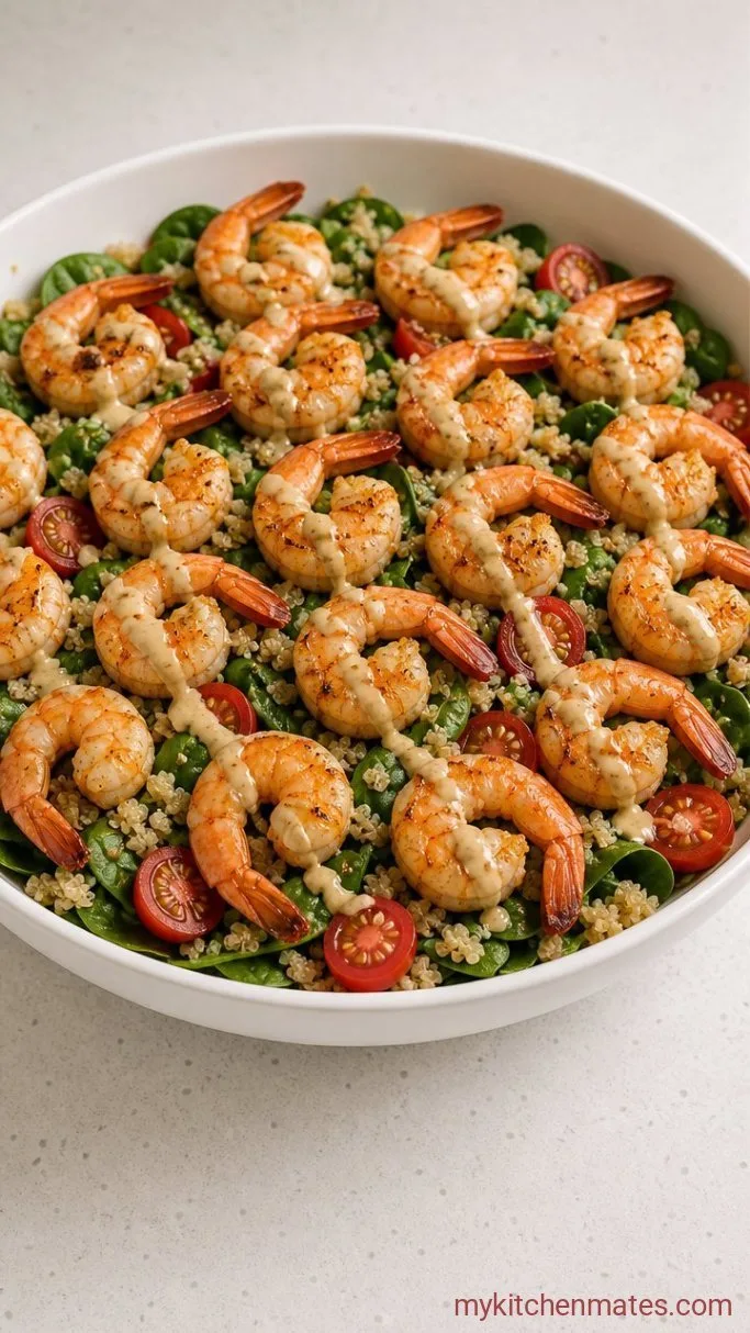30-Minute Shrimp Quinoa Bowl with Lemon-Tahini Dressing Step 4: Assemble the Bowls