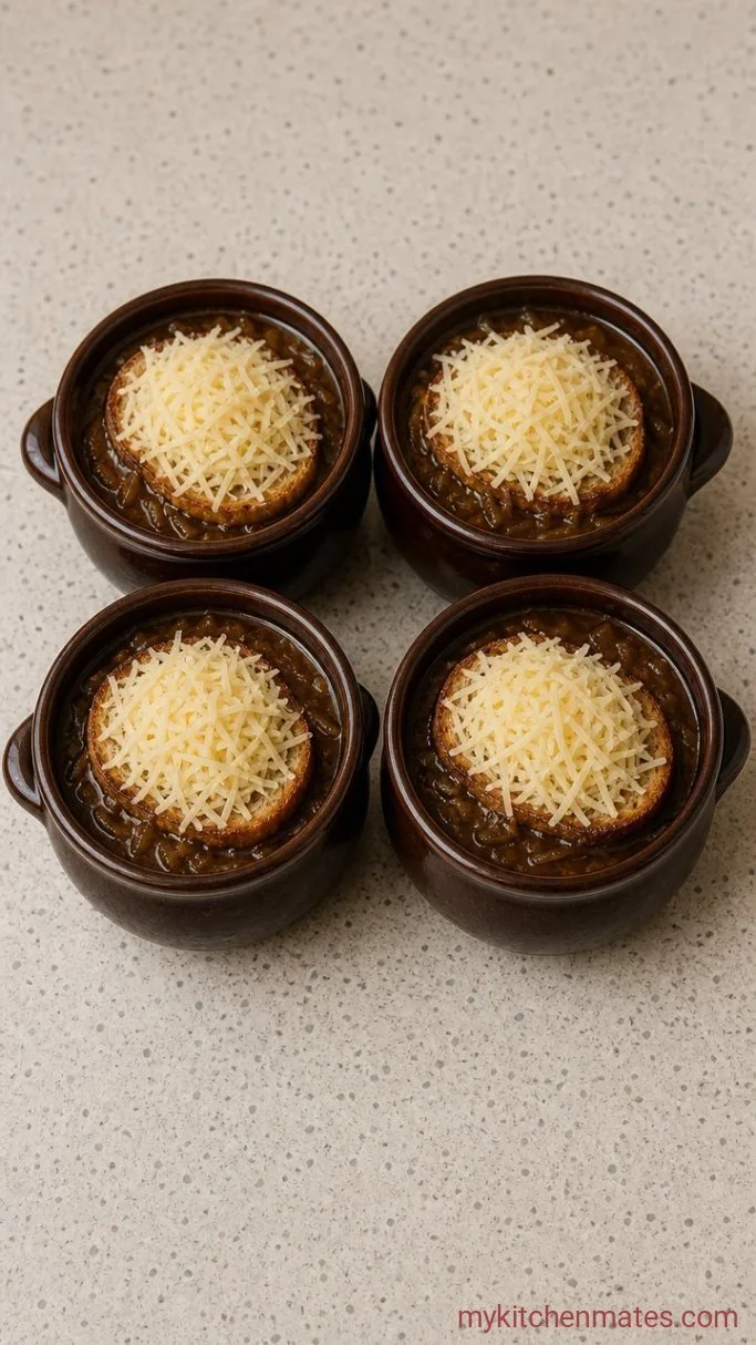 Deeply Savory Vegetarian French Onion Soup Step 4: Assemble the Bowls