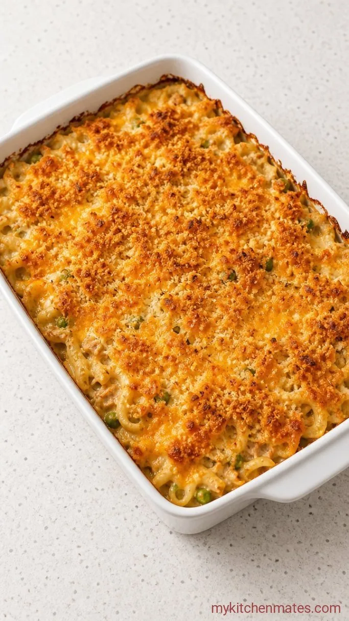 Creamy Tuna Noodle Casserole Made from Scratch Step 4: Bake and Broil for a Crispy Top