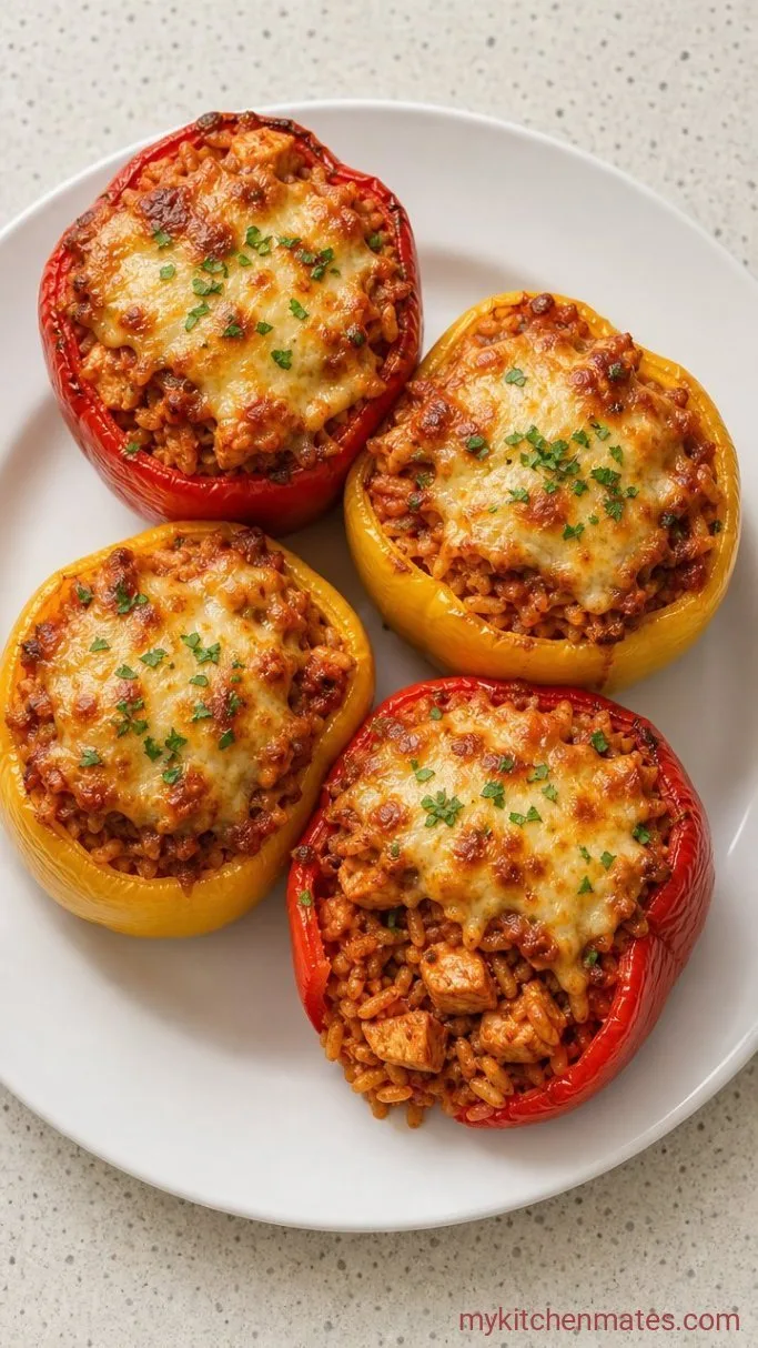 Cheesy Chicken and Rice Stuffed Peppers Step 4: Bake and Broil the Peppers