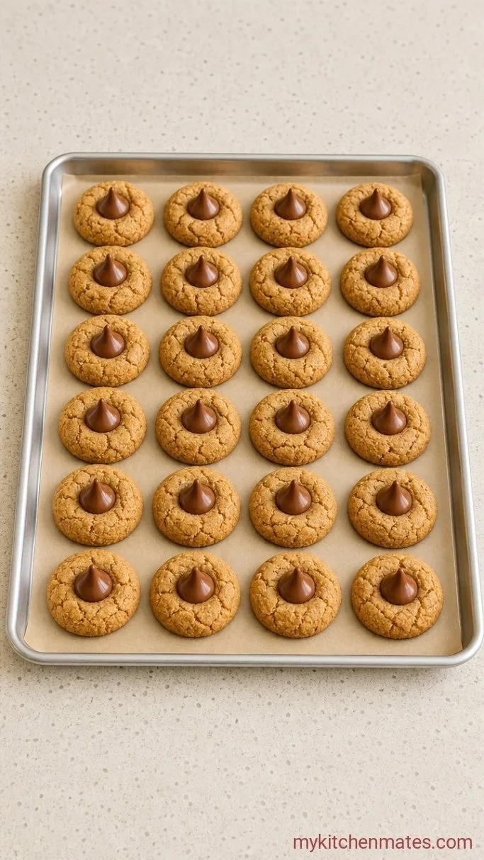 Soft & Chewy Gluten Free Peanut Butter Blossoms Step 4: Bake and Press in the Kisses