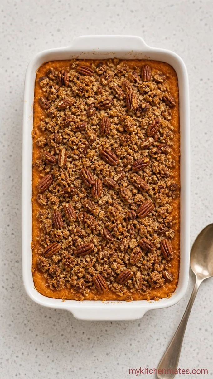 Creamy Sweet Potato Casserole with Pecan Topping Step 4: Bake and Serve the Casserole