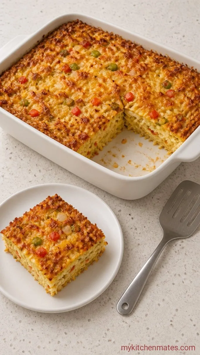 One-Dish Cheesy Hashbrown Egg Bake Step 4: Bake and Serve
