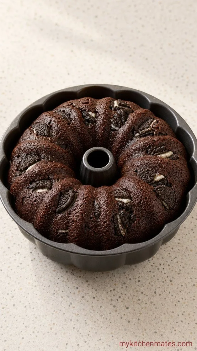 Oreo Bundt Cake with Cookies & Cream Glaze Step 4: Bake the Bundt
