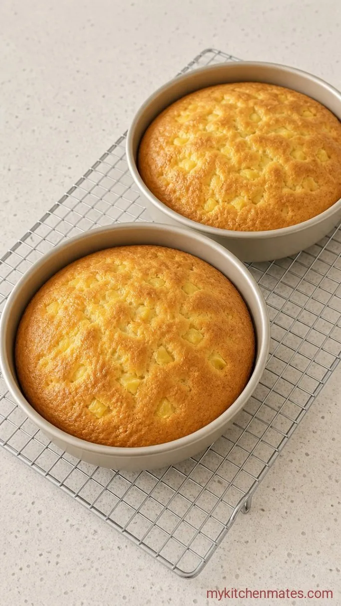 Moist Pineapple Layer Cake with Cream Cheese Frosting Step 4: Bake the Cake Layers
