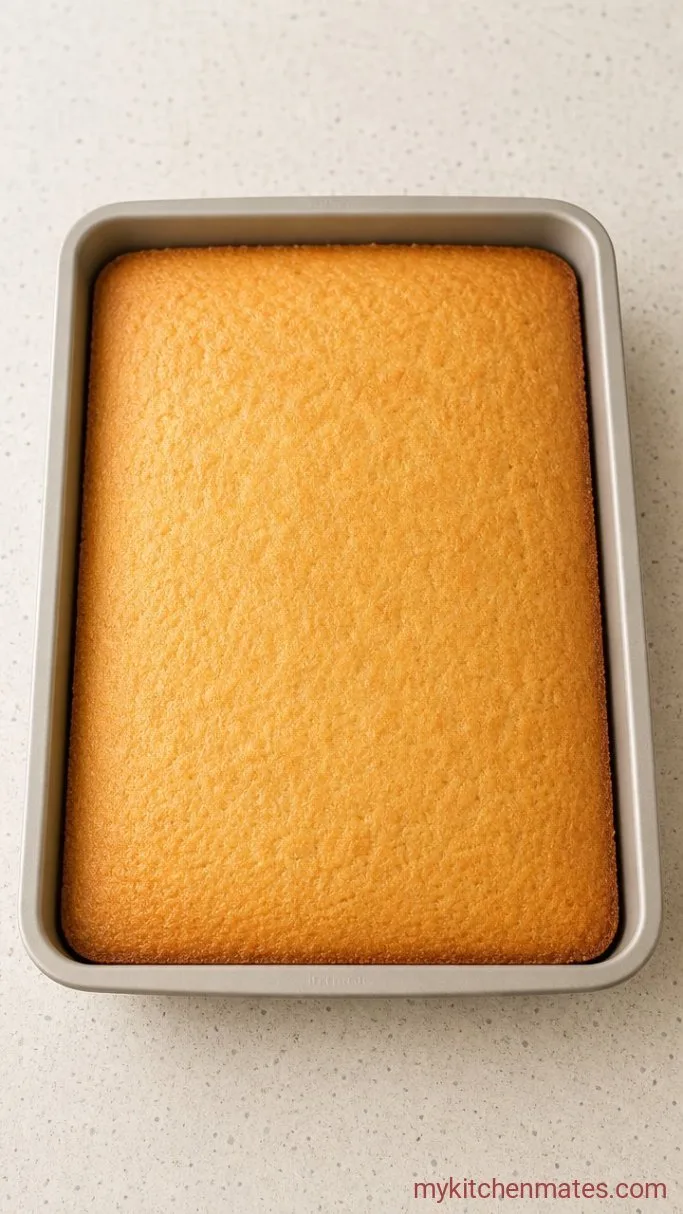 Soft Vanilla Sheet Cake with Vanilla Buttercream Step 4: Bake the Cake
