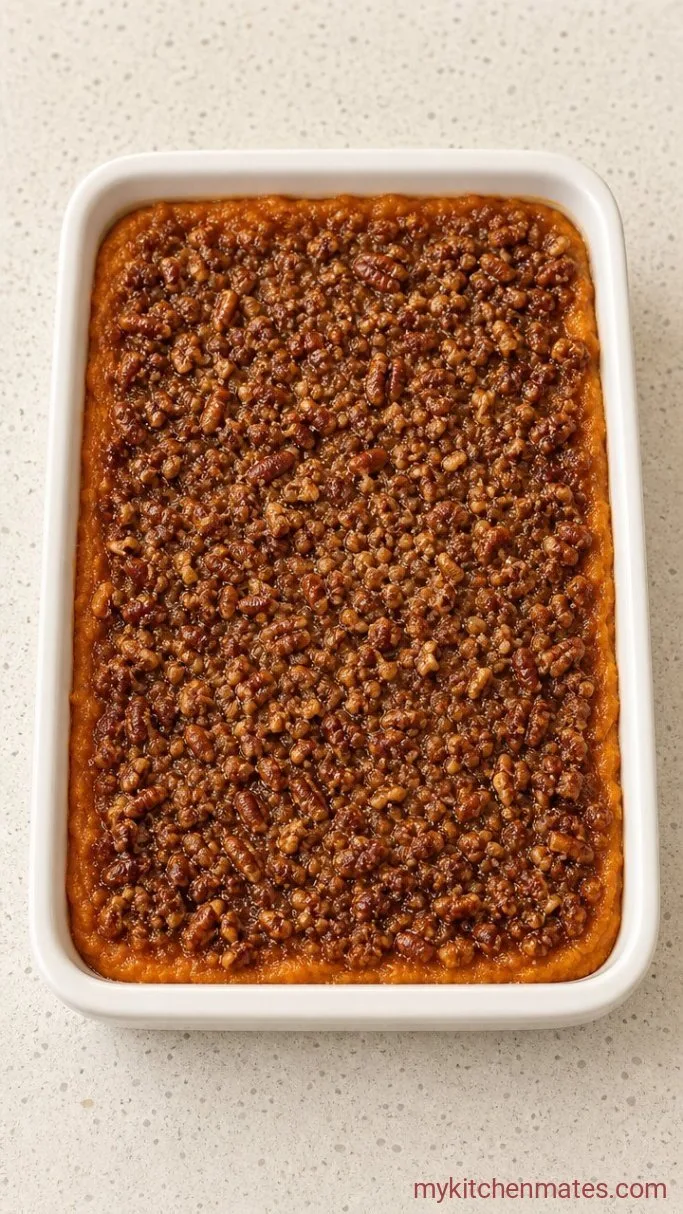 Copycat Ruth Chris Sweet Potato Casserole with Pecan Streusel Step 4: Bake the Casserole