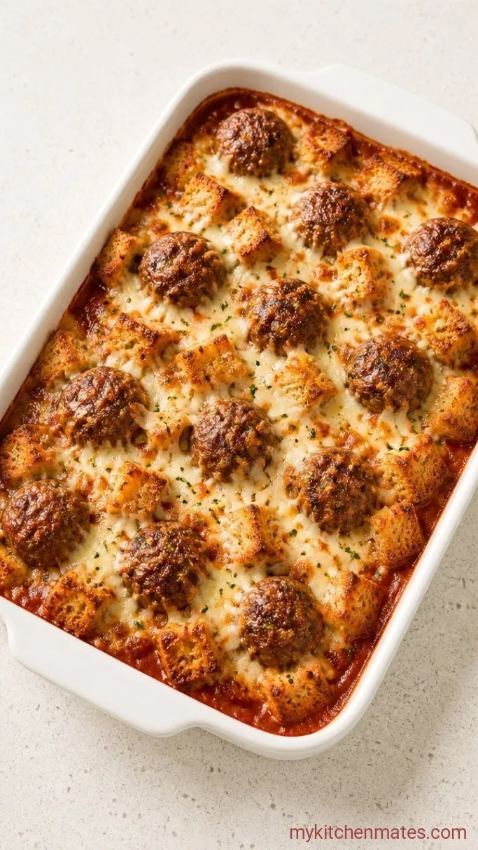 Hearty Meatball Sub Casserole with Garlic Bread Topping Step 4: Bake the Casserole