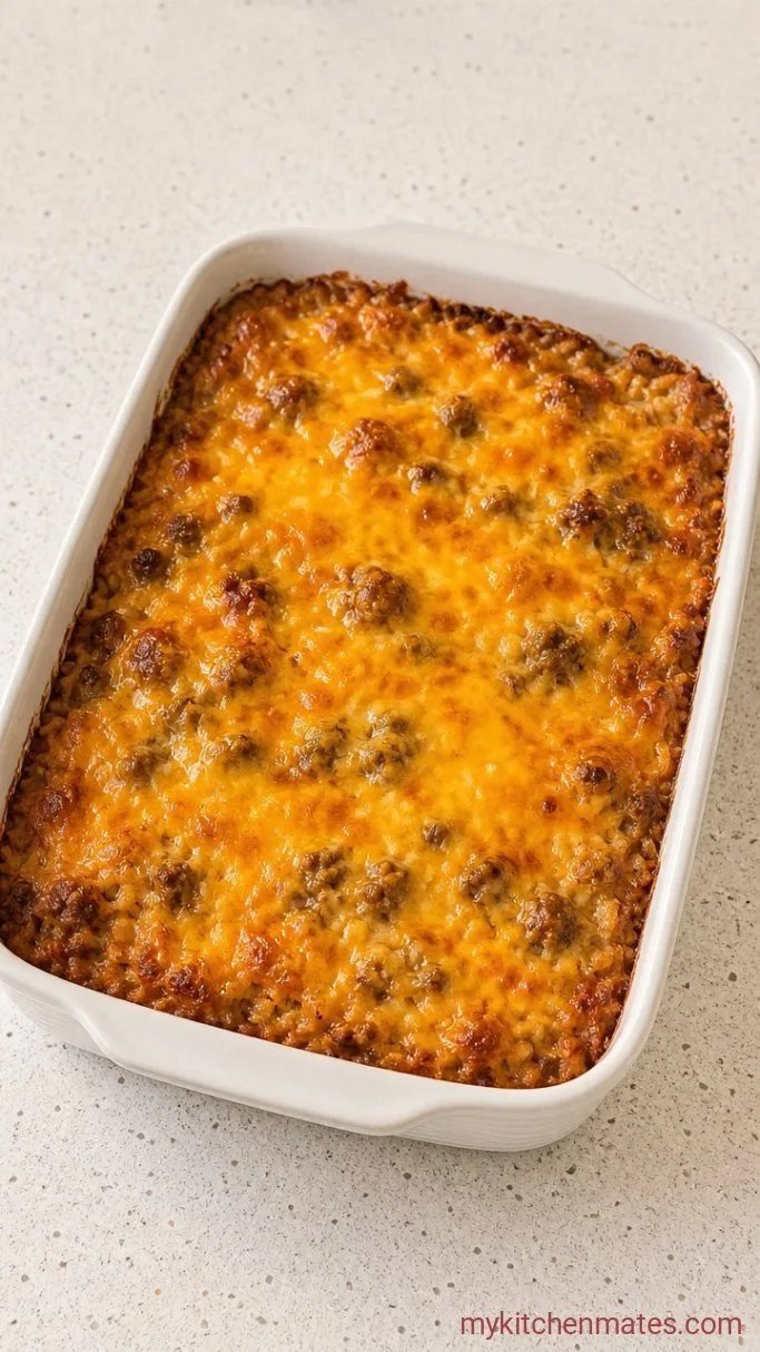 One-Skillet Cheesy Ground Beef and Rice Casserole Step 4: Bake Until Bubbly and Golden