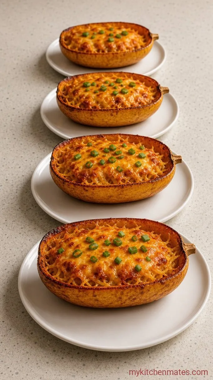 Buffalo Chicken Spaghetti Squash Boats Step 4: Bake Until Bubbly and Serve