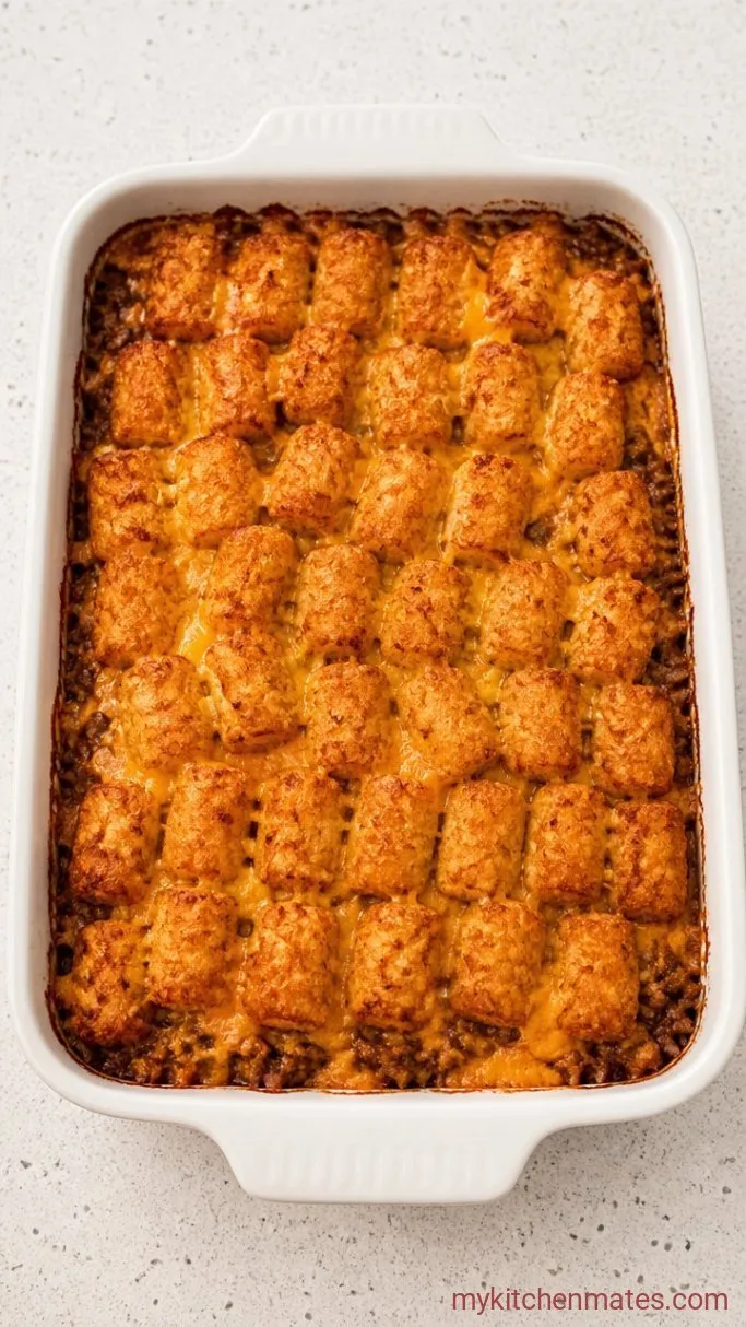 One-Pan Cheeseburger Tater Tot Casserole Step 4: Bake Until Crispy and Serve