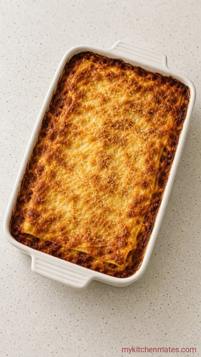 Creamy Lasagna with Bechamel Sauce (No Ricotta) Step 4: Bake Until Golden and Bubbly