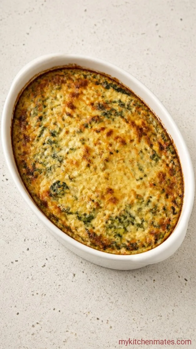 High Protein Spinach Artichoke Dip (Baked and Creamy) Step 4: Bake Until Golden and Bubbly