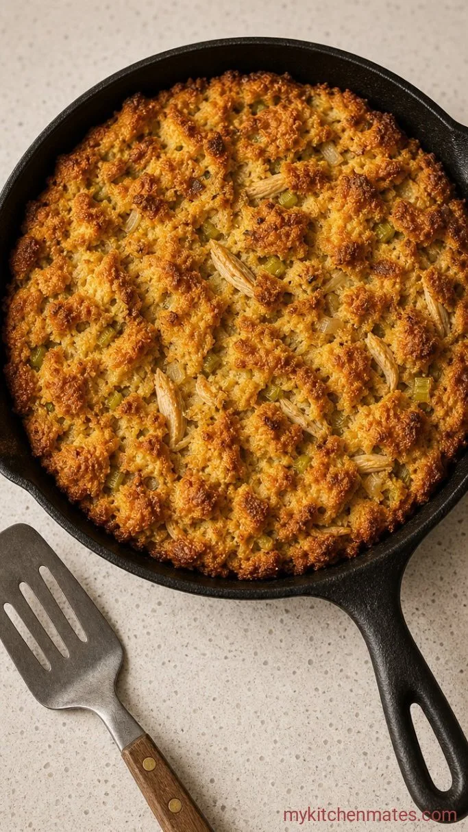 Quick Rotisserie Chicken and Cornbread Dressing Casserole Step 4: Bake Until Golden