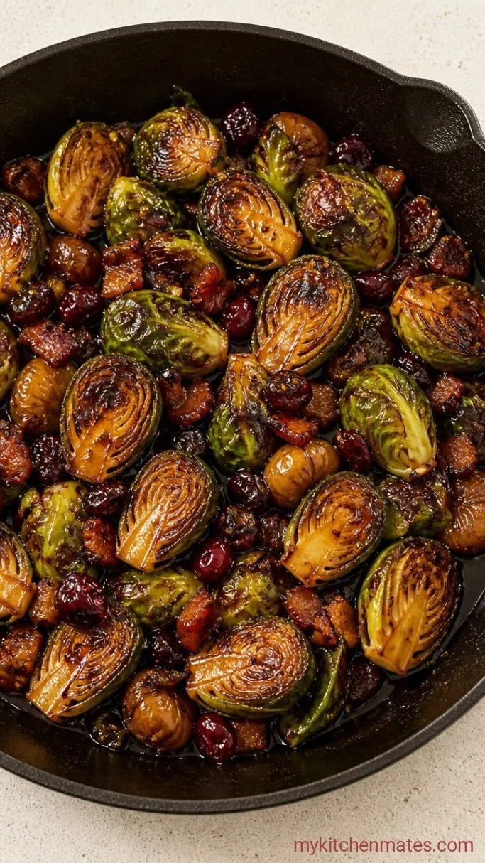 Christmas Brussels Sprouts with Pancetta & Cranberries Step 4: Braise Briefly